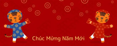 2022 Vietnamlı Yeni Yıl. Tatlı kaplanlar.