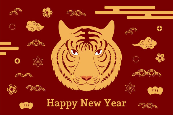 2022 Chinese New Year tiger design, gold on red