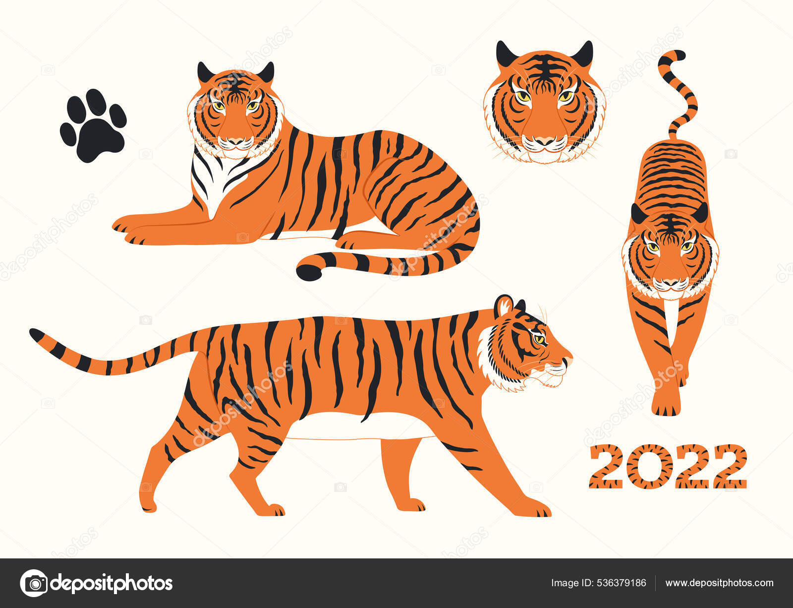 2022中国の旧正月手描きトラコレクション ストックベクター ©Maria_Skrigan 536379186, image size:1600x1226