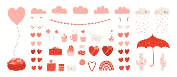 Cute Valentines day clipart set, hearts, isolated — Wektor stockowy
