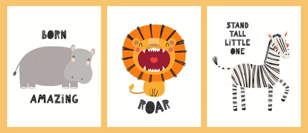 Carteles de animales tropicales lindos, colección de tarjetas — Vector de stock