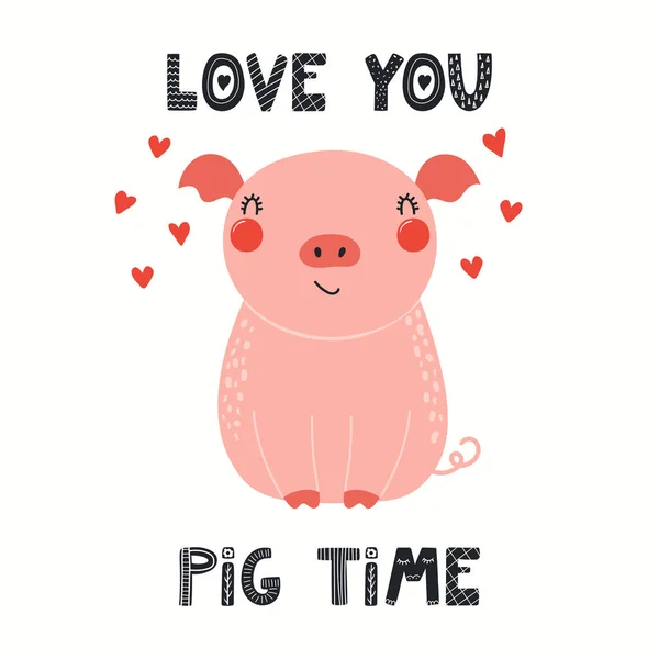 可爱的小猪，字母：爱你的猪时间 — 图库矢量图片