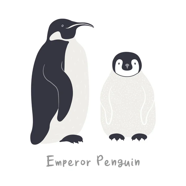 Милые мультяшные императорские пингвины, изолированные на белом — стоковый вектор