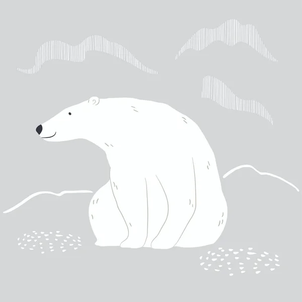 Urso polar bonito dos desenhos animados, paisagem norte Vetor De Stock