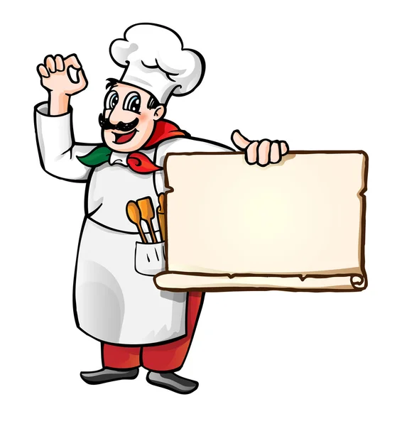 Italian chef with sign — Stock Vector