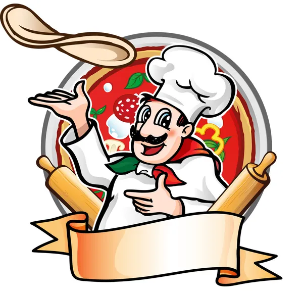 Cocinero lanza la pizza — Vector de stock