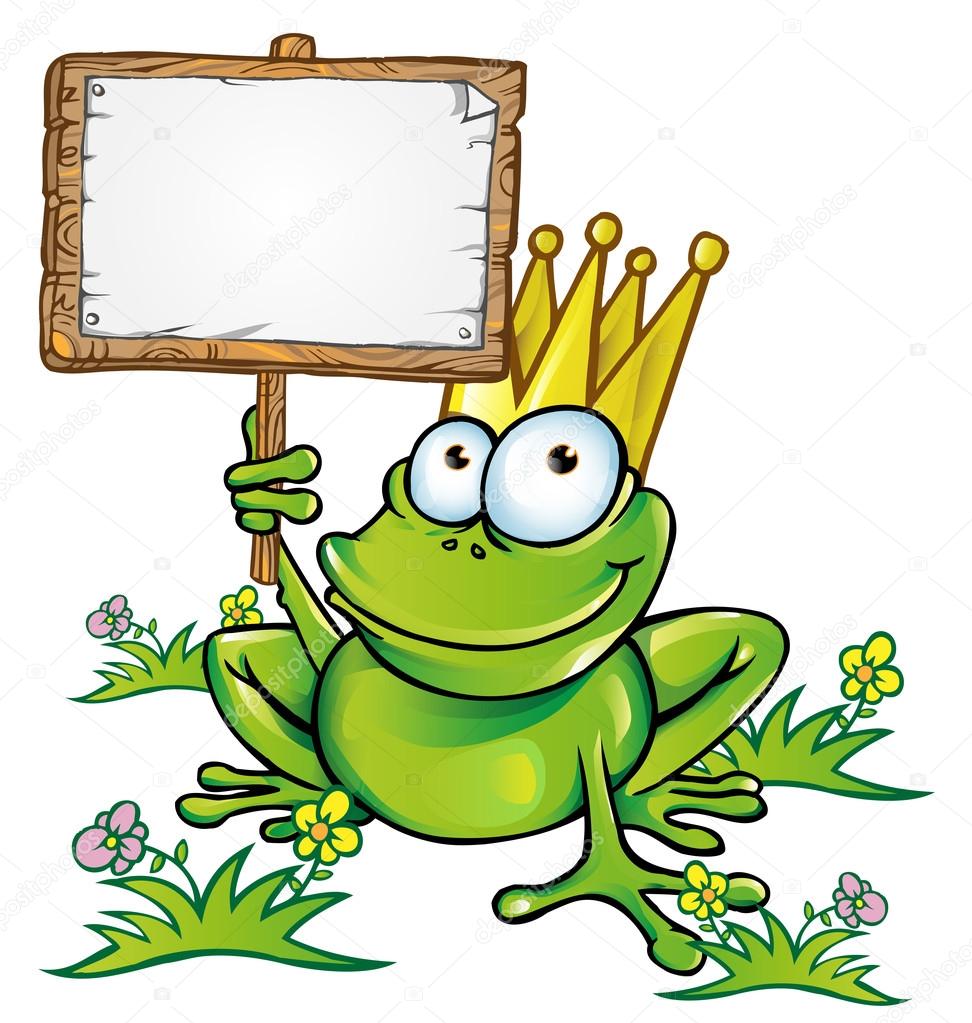 frog with wood signboard with a blank customizable
