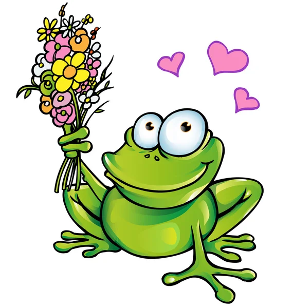 Frog with bouquet — Stock Vector