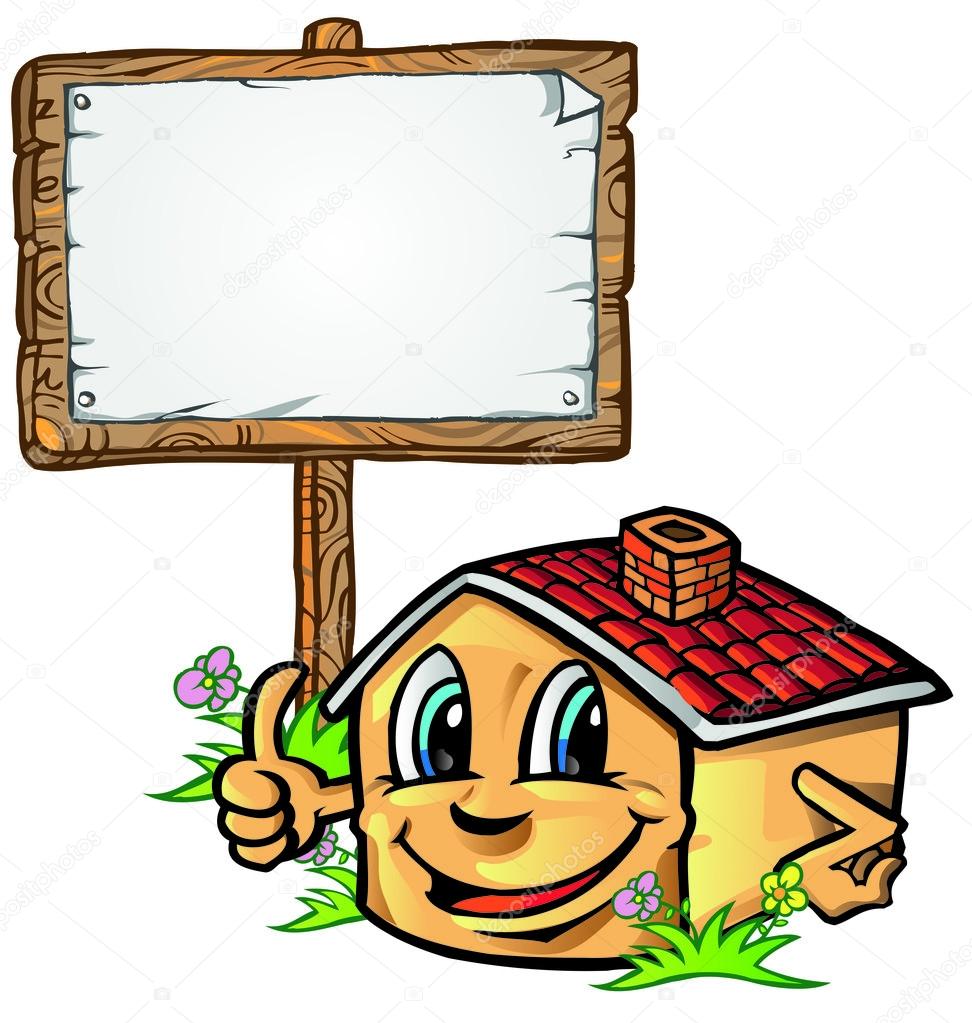 house cartoon with signboard