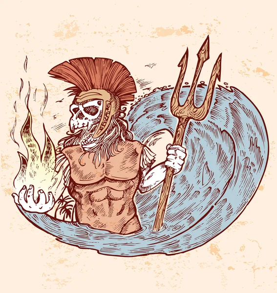 Mano dibujar poseidon color de la muerte — Vector de stock