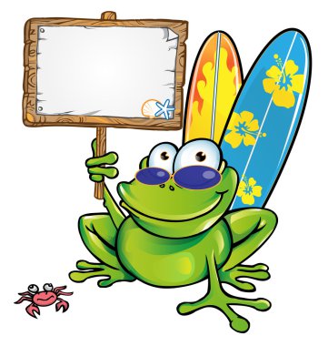 happy summer frog with signboard clipart