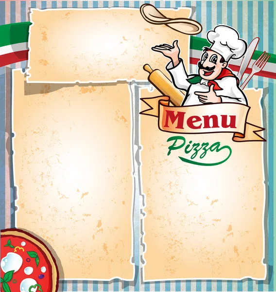 Pizza menu with chef — Stock Vector