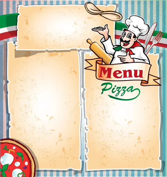 Pizza menu s kuchařem — Stockový vektor