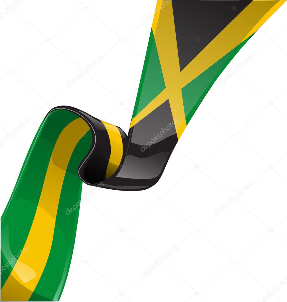Jamaica ribbon flag isolate on white