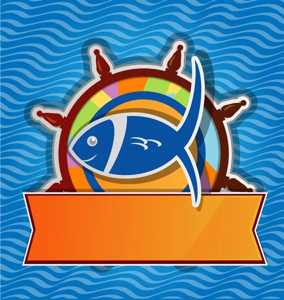 Restaurante menú de pescado en el timón — Vector de stock