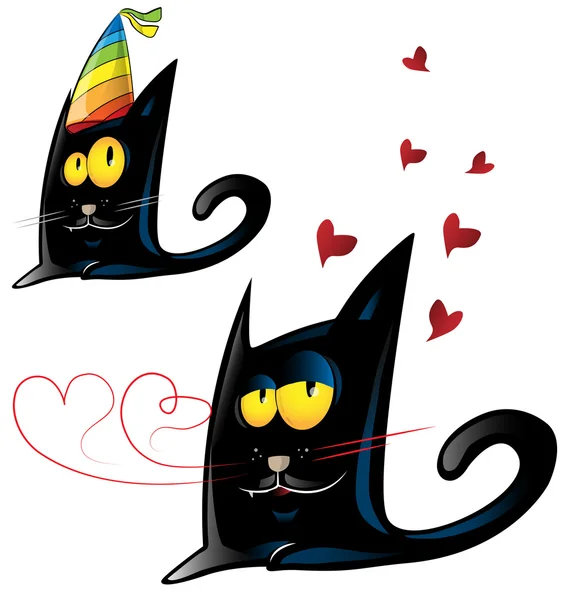 Dos variante de la fiesta de dibujos animados gato negro y el día de San Valentín — Archivo Imágenes Vectoriales