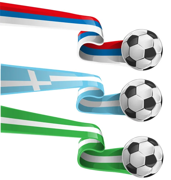 Nigeria, drapeau grec et russe avec ballon de football — Image vectorielle