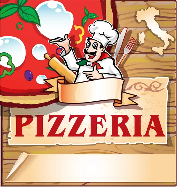 Pizzaria fundo com chef italiano —  Vetores de Stock