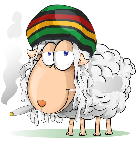 Crazy jamaican sheep cartoon — Stock Vector
