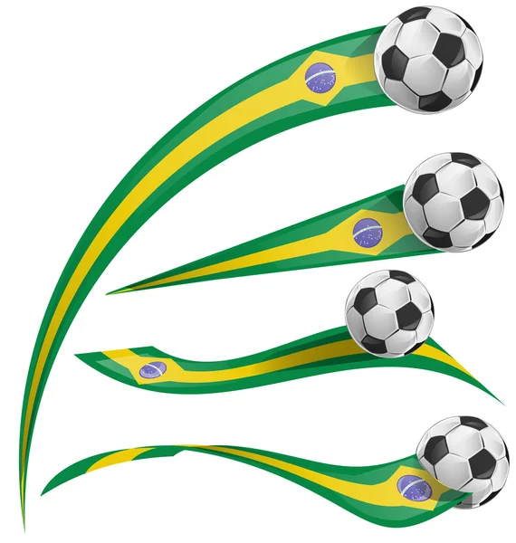 设置与足球的巴西国旗 — 图库矢量图片