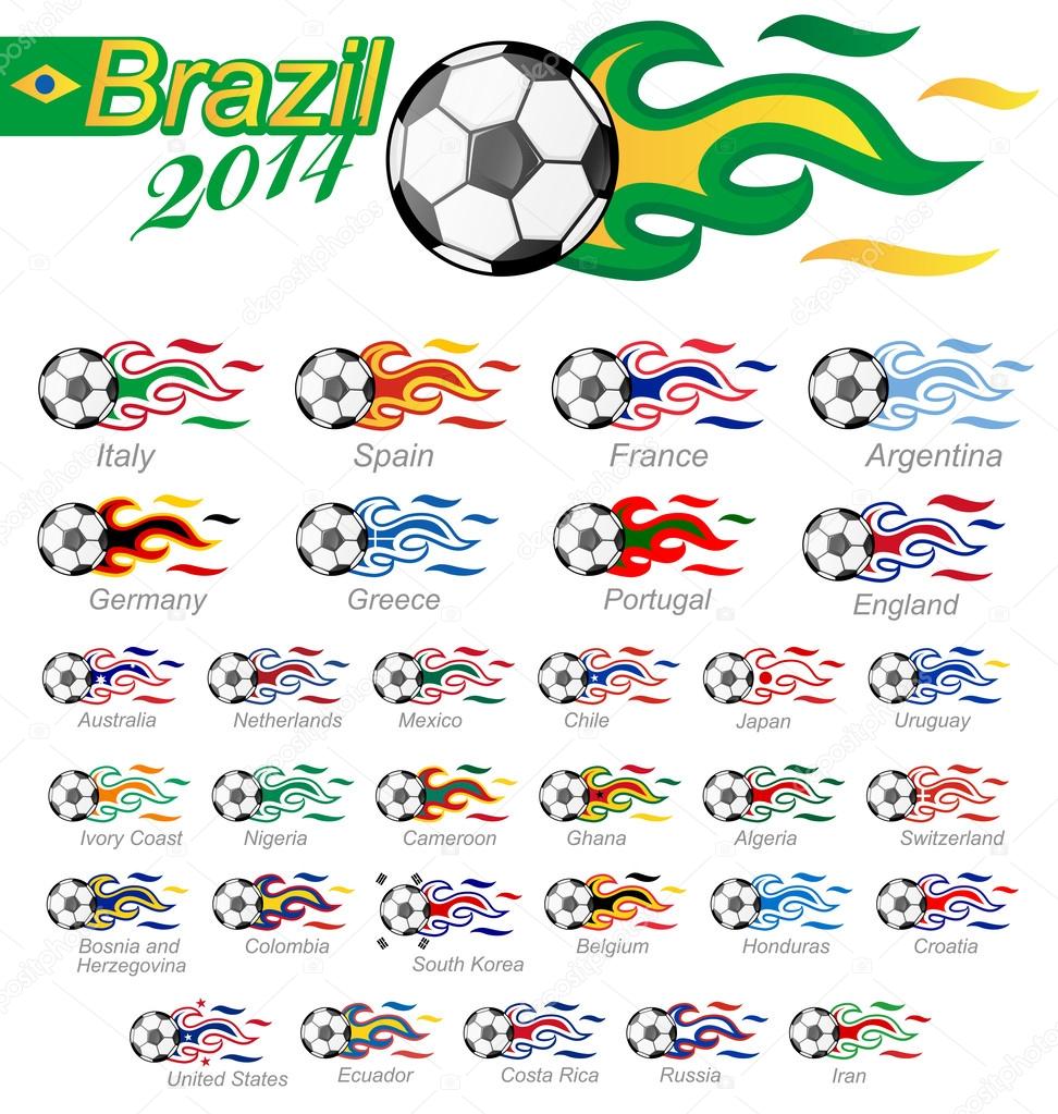 Brazil 2014:soccer ball set with flag flame