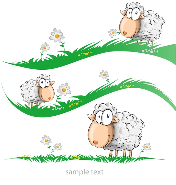 Bande dessinée de moutons sur prairie — Image vectorielle