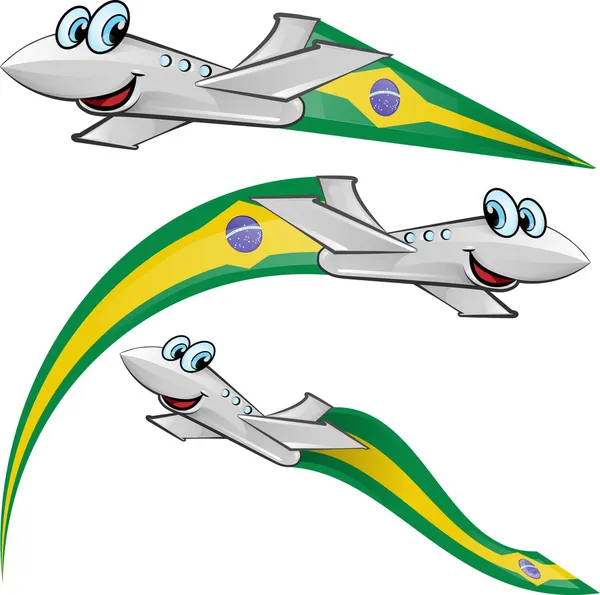 Airoplane tecknad med Brasilien flagga — Stock vektor