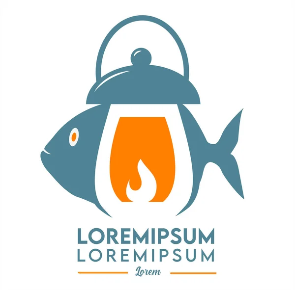 Seafood Fish Icon Logo Lantern Vector — Vector de stock