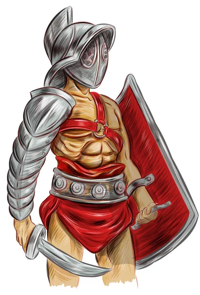 Roman Gladiator Soldier Sword Shield — Stockový vektor