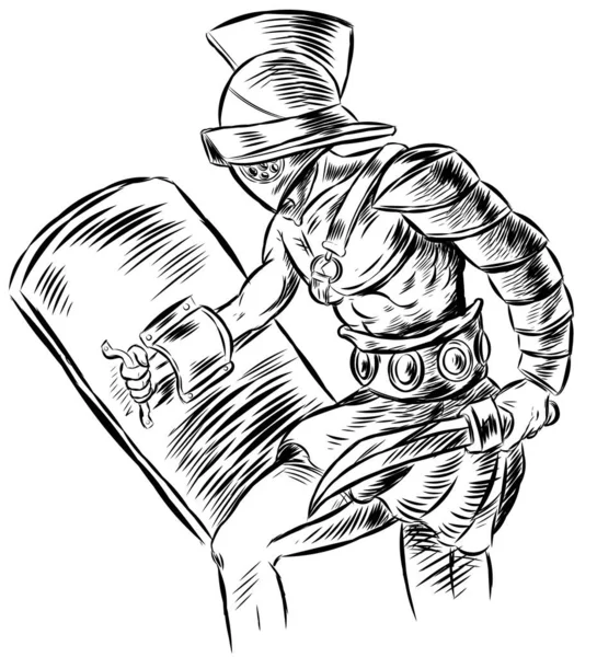 Roman Gladiator Soldier Sword Shield Illustration — Stockvector