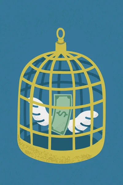 Dollar in golden bird cage — Stock Vector