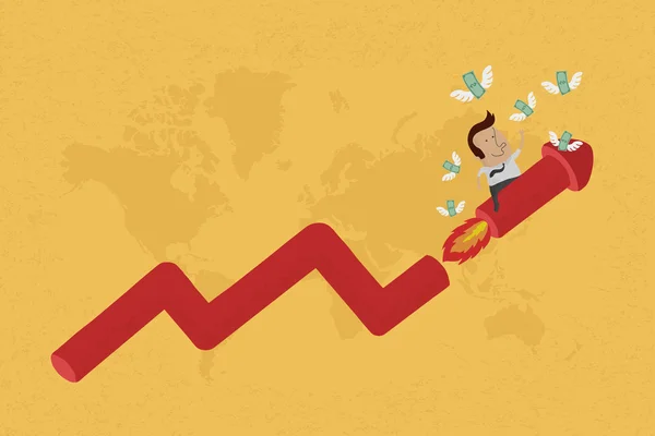 Homme d'affaires sur le graphique de croissance collecter de l'argent — Image vectorielle