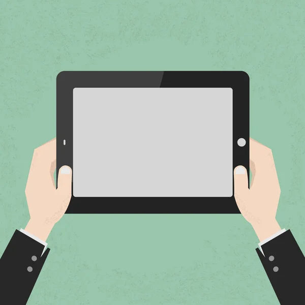 Mãos segurando um toque tablet — Vetor de Stock