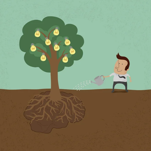 Бізнесмен поливає дерево ідей — стоковий вектор