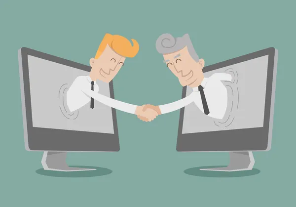 Homme d'affaires serrer la main, Affaires en ligne, Marketing en ligne — Image vectorielle