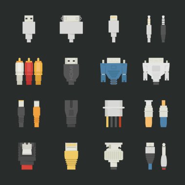 Cable wire computer icons with black background clipart
