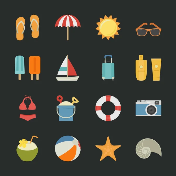 Summer icons , Vacation icons with black background — Stock Vector