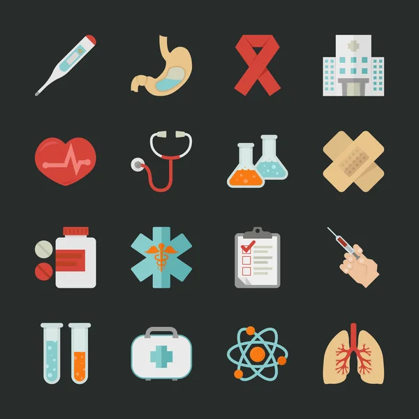 Iconos médicos y de salud con fondo negro — Vector de stock