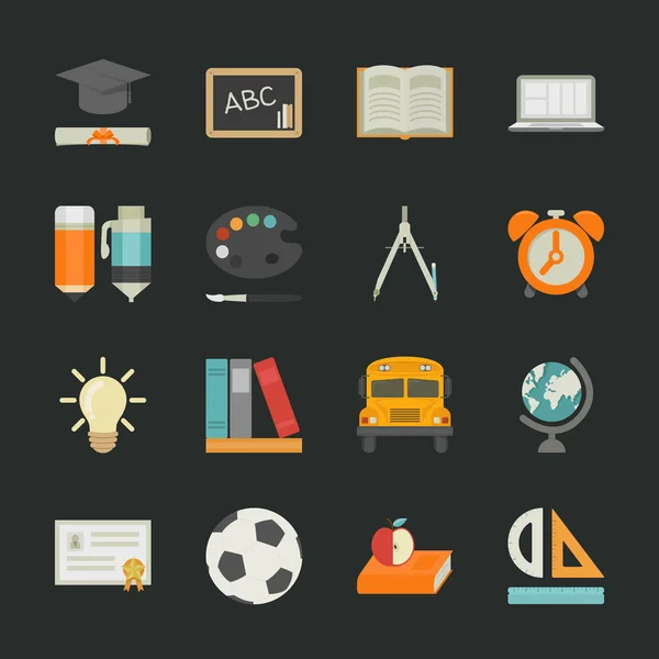 Education icons with black background — Stock Vector