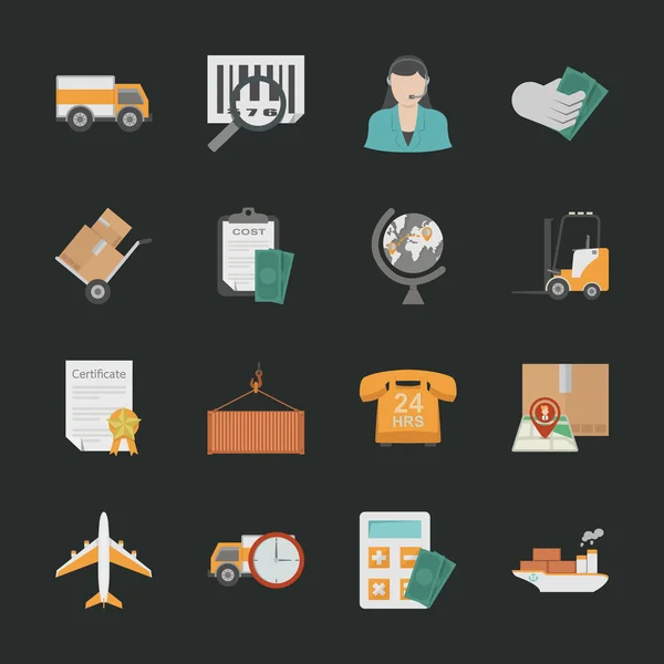Logistics icons with black background — Stock Vector
