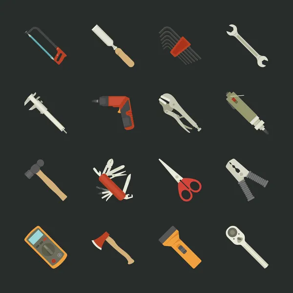 Conjunto de iconos de herramientas manuales, diseño plano — Vector de stock