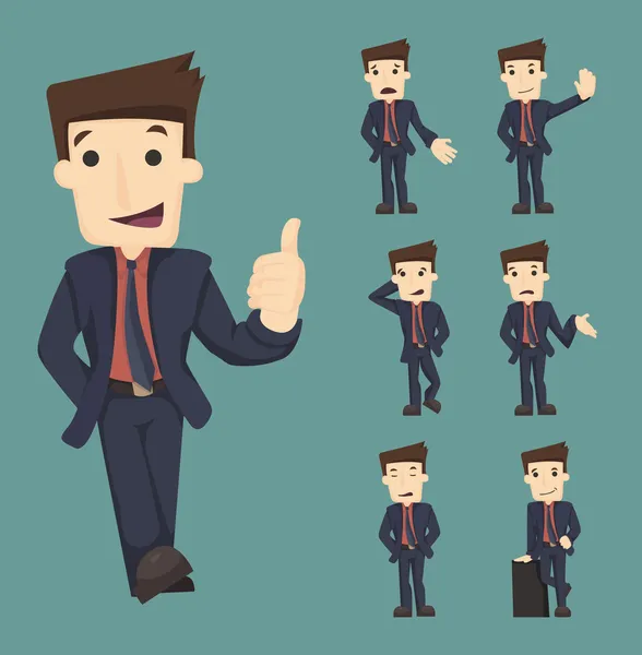 Set of businessman characters poses — Stock Vector