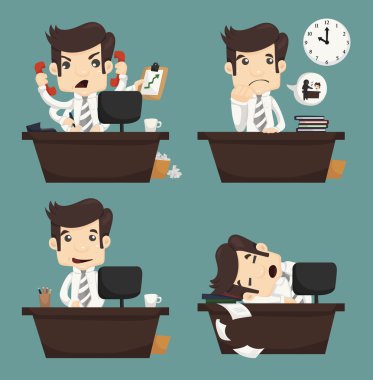 Masanın üzerinde ofis çalışanı oturan işadamı kümesi