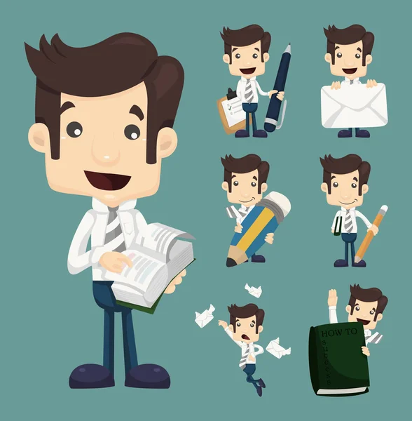 Set of businessman characters poses , office worker — Stock Vector