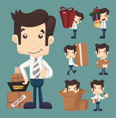 ofis taşıma ve ambalaj kutuları karakter işadamı kümesi