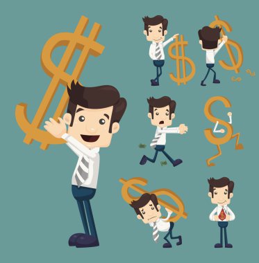 dolar işareti karakterleri pozlar ile işadamı ayarla