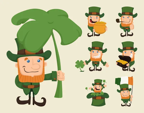 Set of leprechaun characters poses — Stock Vector