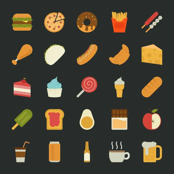 Iconos de comida, diseño plano — Vector de stock