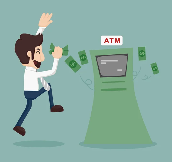 Biznesmen wypłaty gotówki z bankomatu — Wektor stockowy