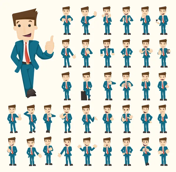 Set of businessman characters poses — Stock Vector